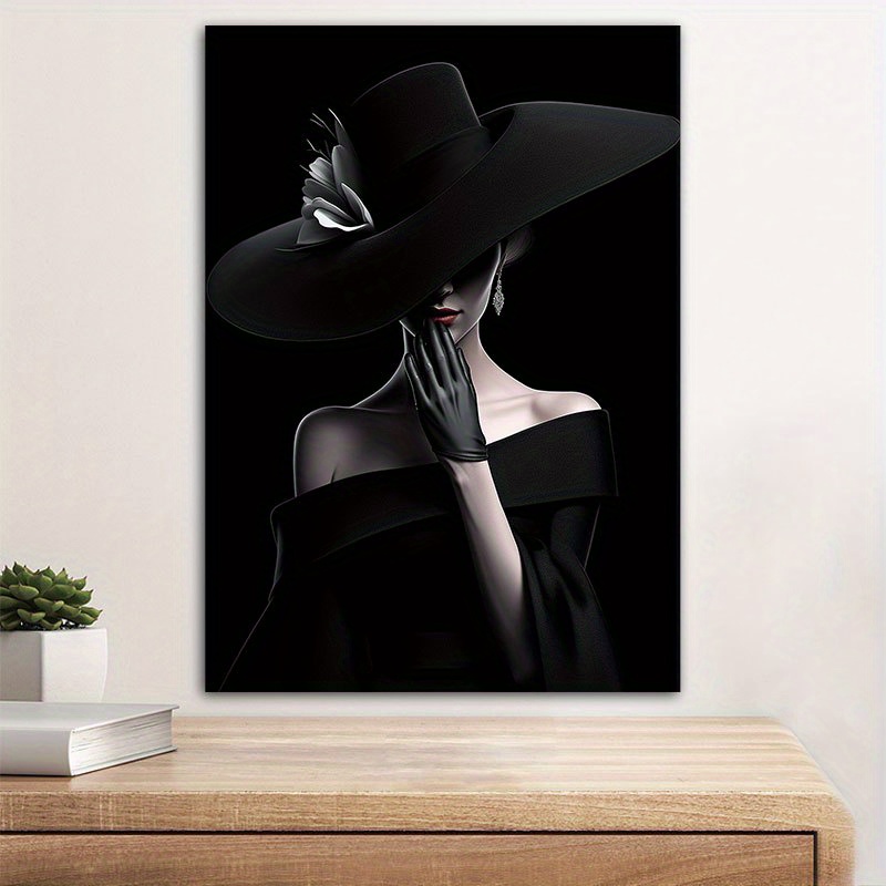 

Elegant Woman In Hat Canvas Wall Art, 1pc Black And White Portrait Print For Living Room, Bedroom, Office, Cafe - Modern Home Decor, Wall Hanging (unframed)