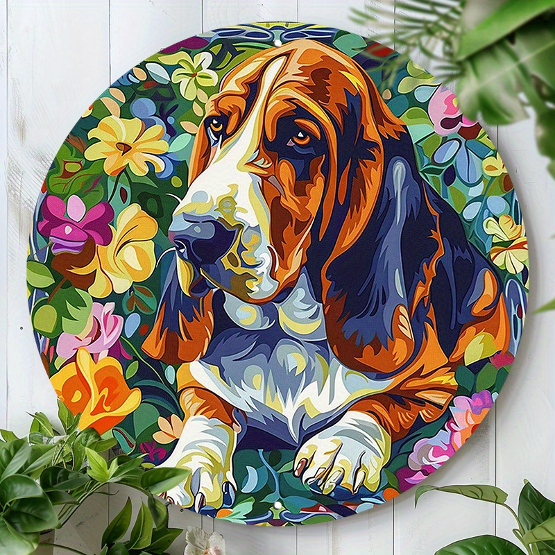 

1pc 8x8inch(20x20cm) Round Aluminum Sign Metal Sign Gorgeous Basset Hound Vintage Tin Sign For Garden Office Home Farm Store Wall Decoration