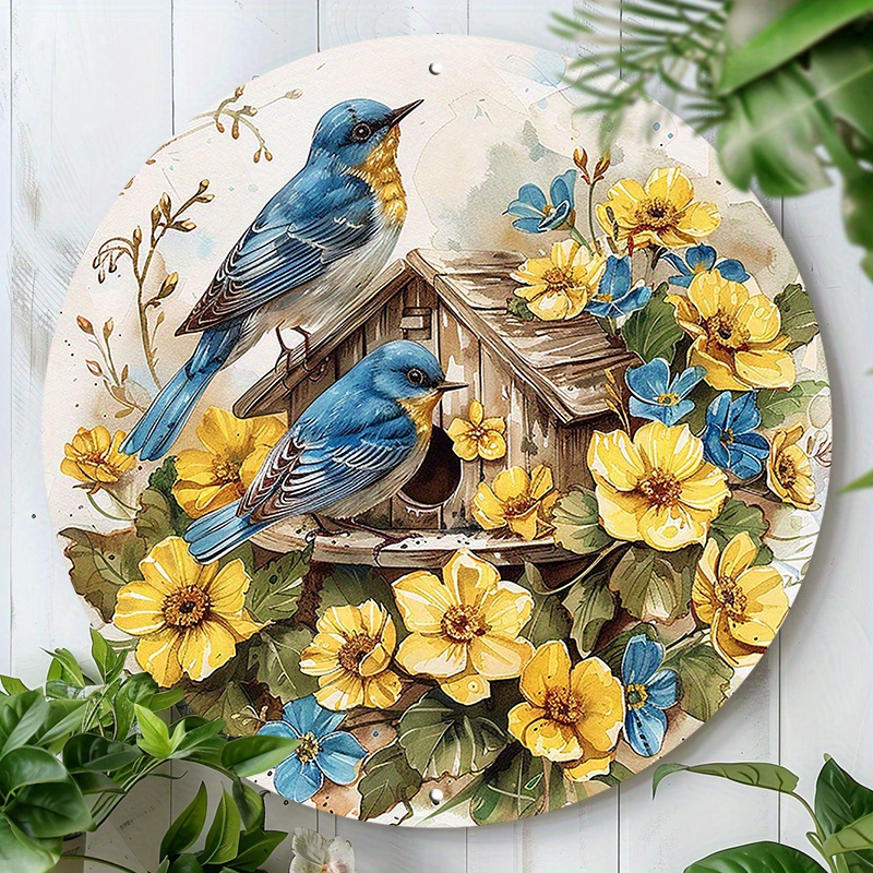 

1pc 8x8inch(20x20cm) Round Aluminum Sign Metal Sign Gorgeous Bird Wall Art Decor Tin Sign For Home Cafes Office Garden Restaurants Sign Gift