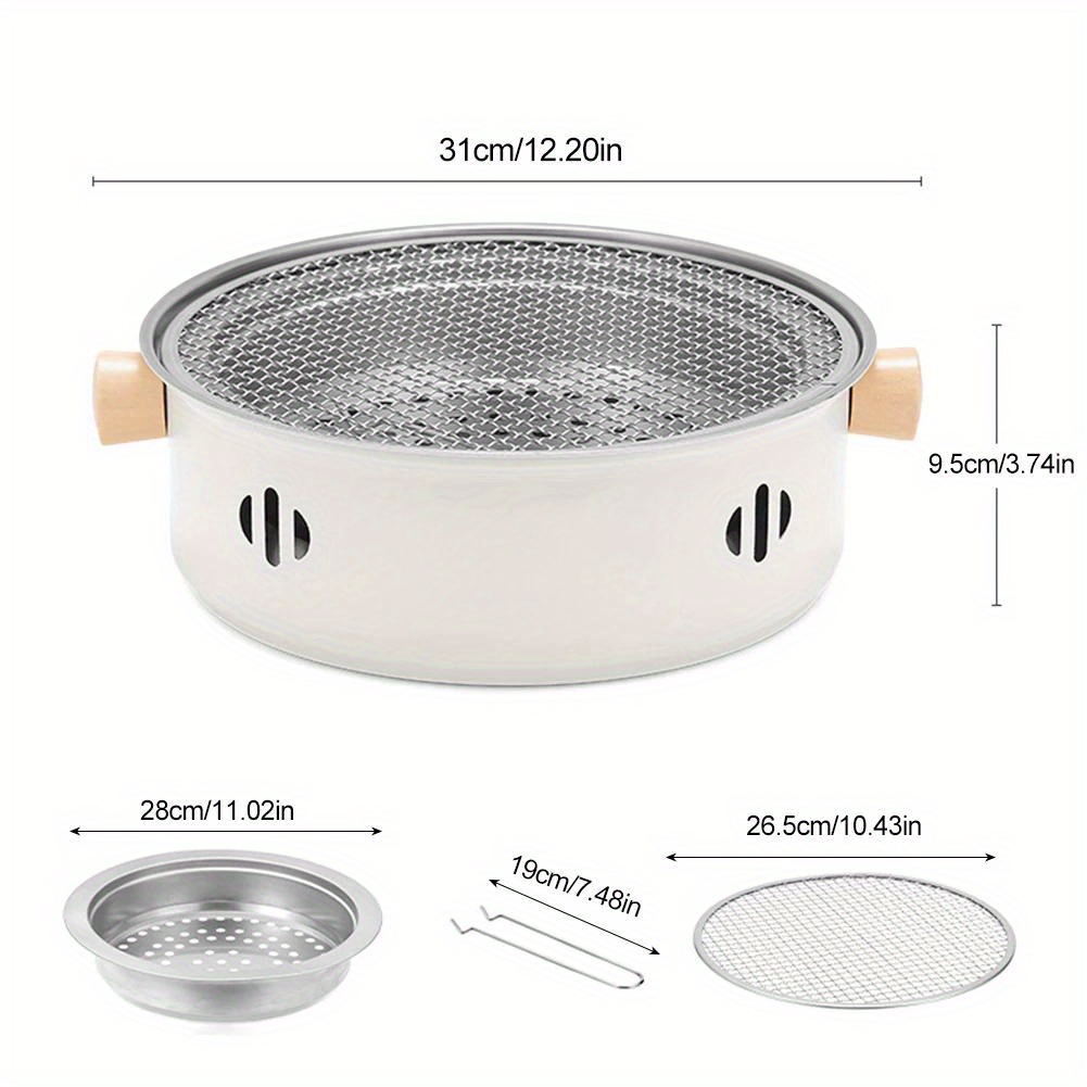 ldq 1 set stainless steel tabletop bbq grill pan with grill net portable compact charcoal grill stove food contact safe uncharged kitchen bbq accessories 2