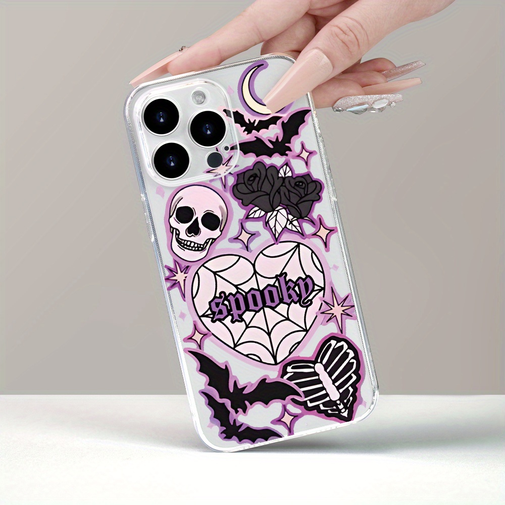 

Spooky Halloween Themed Phone Case For Iphone 15/14/13/12/11/7/8xs Xr X Plus Pro Max Mini: Tpu Material, Transparent Design, Decorative , Bats, Roses, And Stars