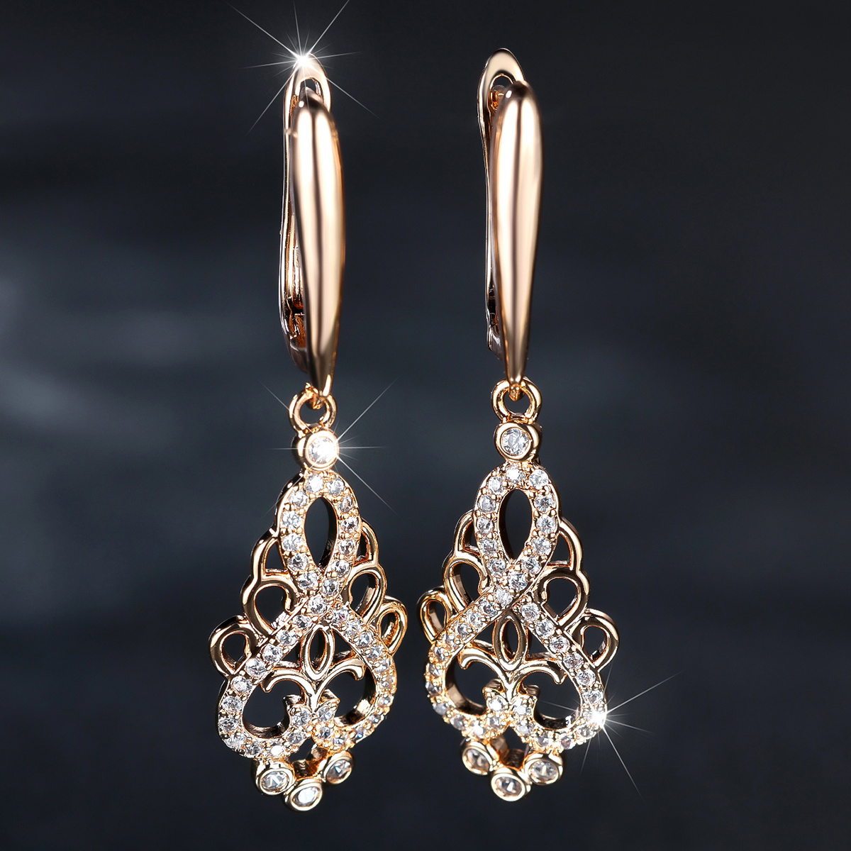 

Golden Cz Dangle Earrings, Long Infinity Design, Perfect For Women, Wedding, Party, And Everyday Wear