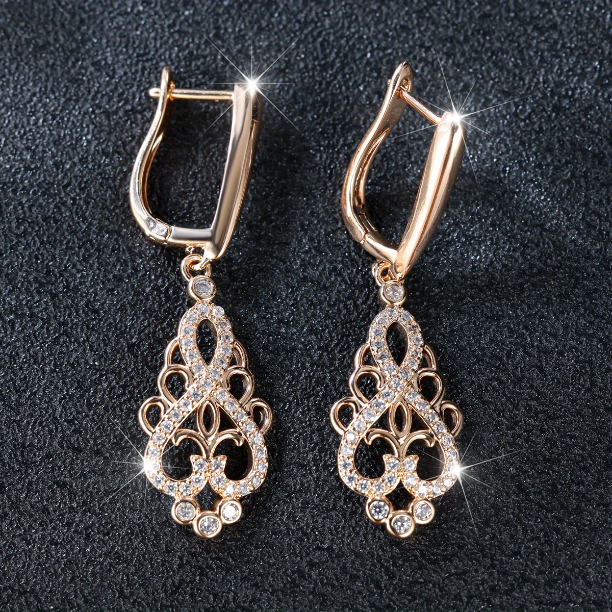Image of 1 Pair Golden Color Long Dangle Cz Earrings Womens Love Infinity Earrings Fashion Wedding Party Jewelry