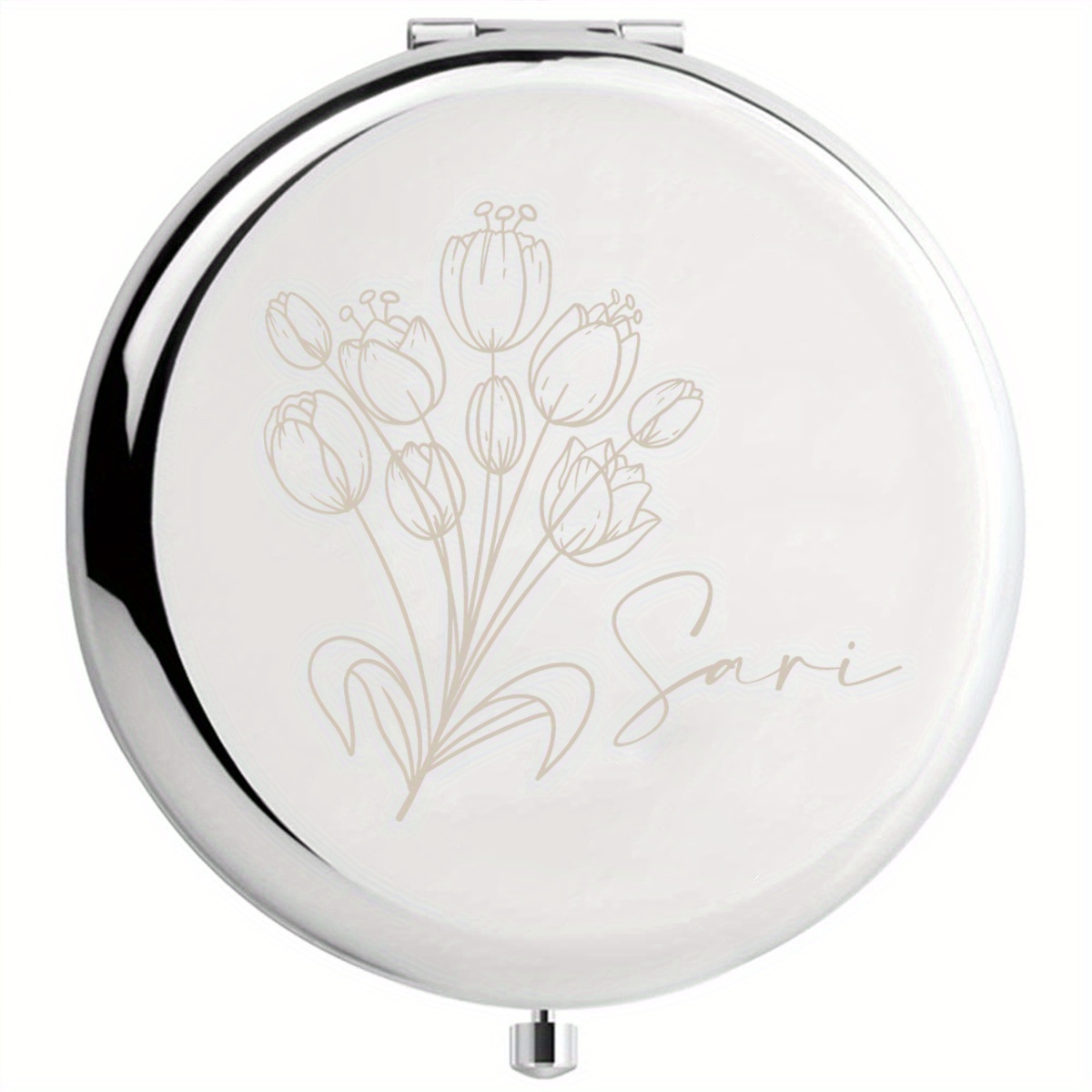 

1pc, Personalized Name Delicate Tulip Flower Mirror Compact, A Portable Folding Mirror For Makeup, A Perfect Gift For Graduation, Sister, Friends, Parties, Birthdays, And Mother's Day