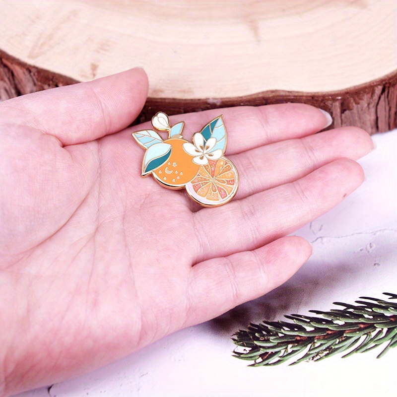 Orange * Enamel Clip, Cute Metal Glitter Fruit Badge