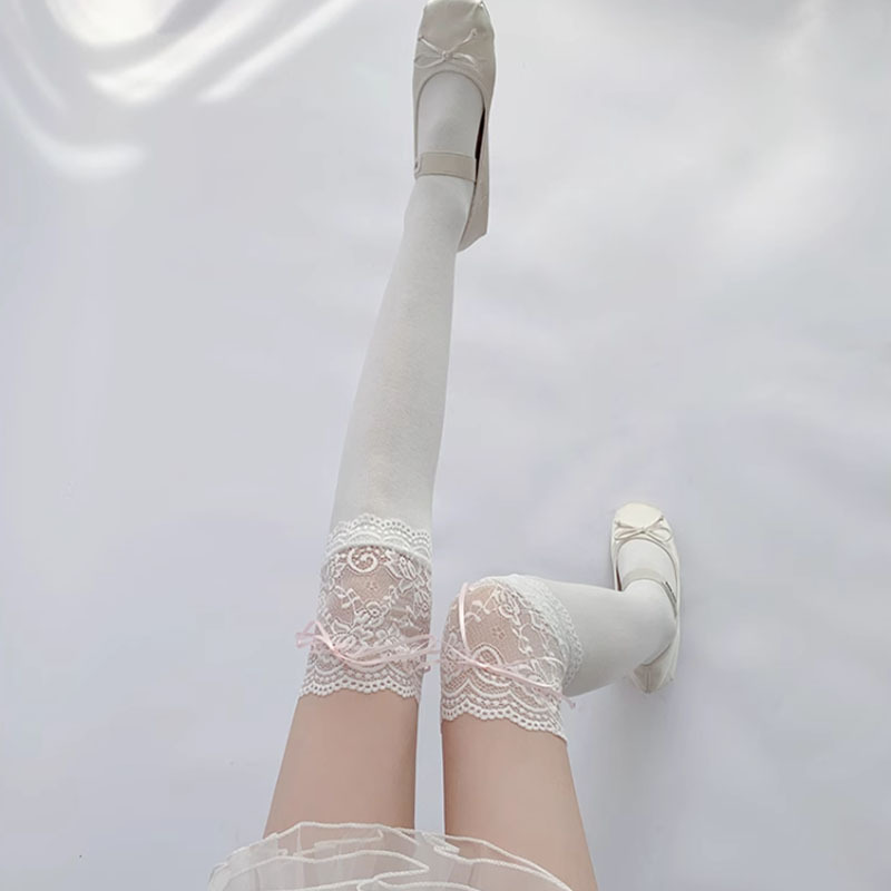 bow lace top thigh high stockings college jk style over the knee socks womens stockings hosiery