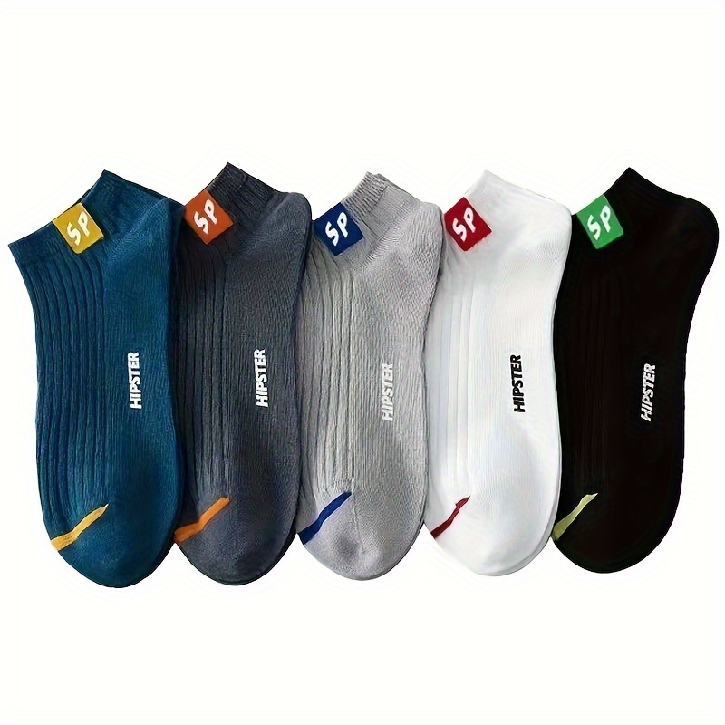 

5 Pairs Of Men's Solid Colour Trendy Street Style Ankle Socks, Comfy Breathable Casual Soft & Elastic Socks, Spring & Summer