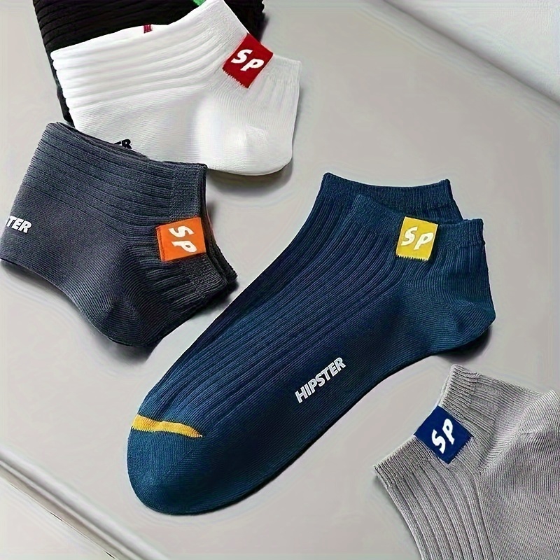 5 Pairs 'SP' Print Fashion Sports Socks, Comfortable Low Cut Ankle Socks for Men Women