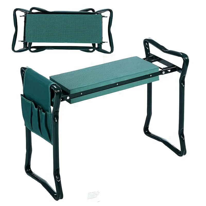 

Foldable Garden Kneeling Bench With Tool Pouch, Outdoor Multi-functional Gardening And Camping Stool, Heavy Duty Metal Frame