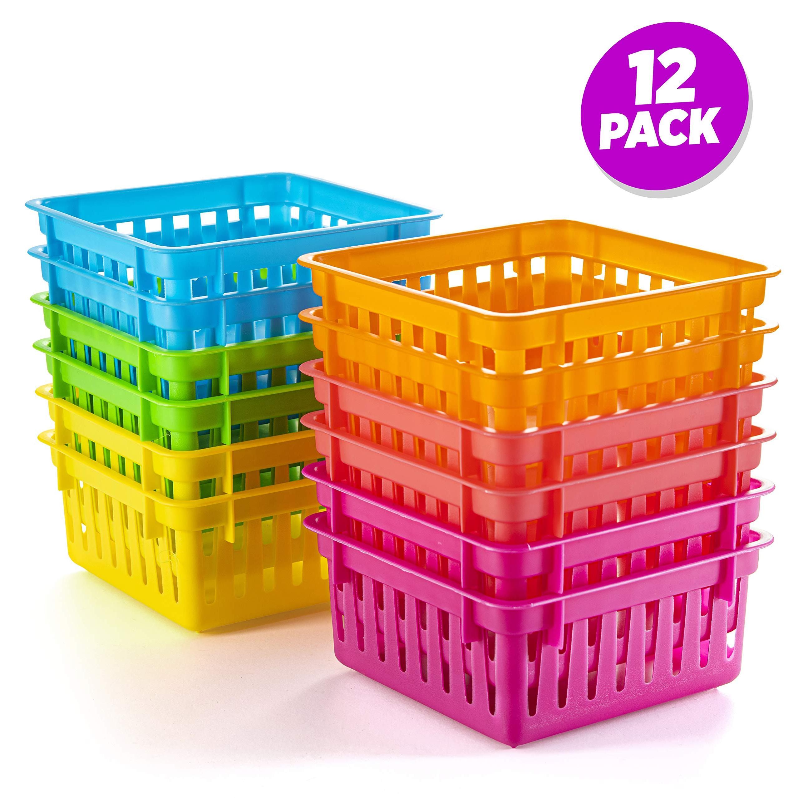 

12 paniers de rangement en plastique, organisateur de salle de classe multicolore, porte-crayons et crayons de bureau et de table pour le bureau, l'école