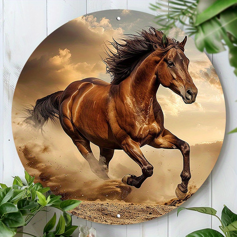 

1pc Round Aluminum Metal Tin Sign, Creative Horse Style Wall Art Metal Sign Decor, Home And Office Decoration, 8x8inch(20x20cm)