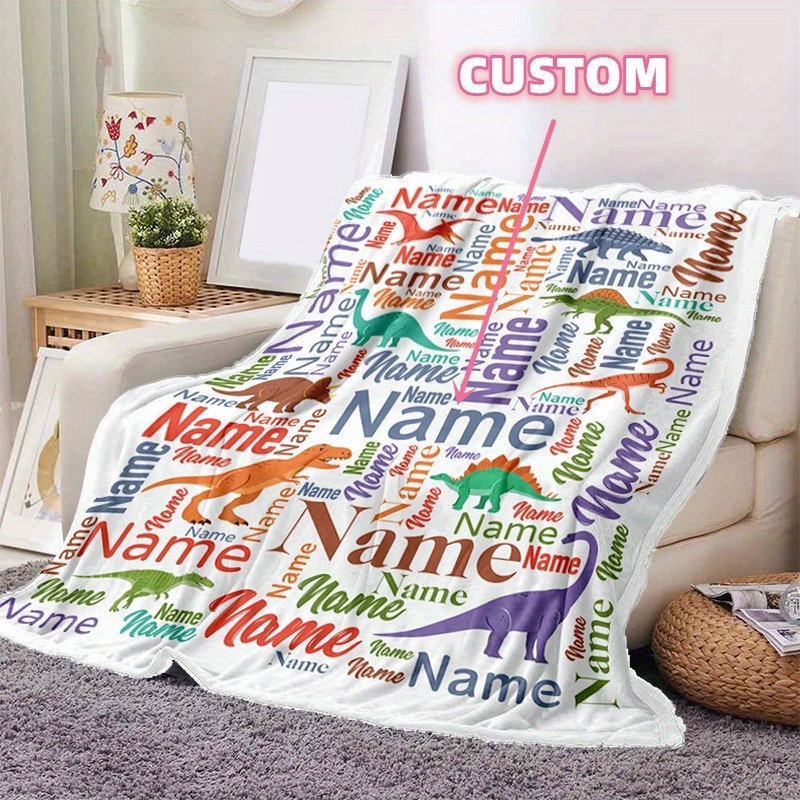 

1pc Blanket Gray White Dinosaur Art Gift, Name Custom Soft Nap Blanket 4 Seasons Office Chair Blanket