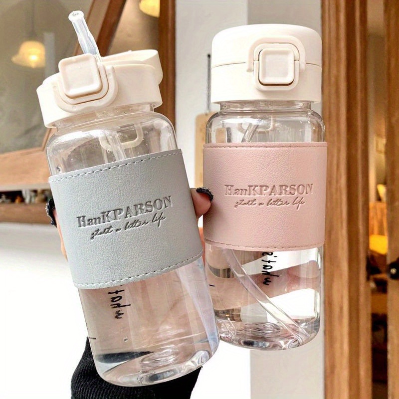 

High-temperature Resistant Water Bottles For Men & Women, Simple & Fresh Design, Stylish Student Plastic Cup With Straw And Clean Brush