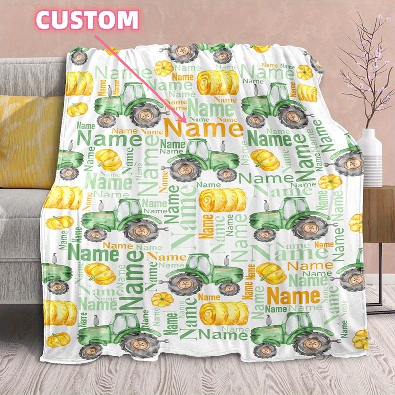 

Gray White Blanket Name Custom Farm Harvest Art Gift Soft Nap Blanket 4 Seasons Office Chair Blanket