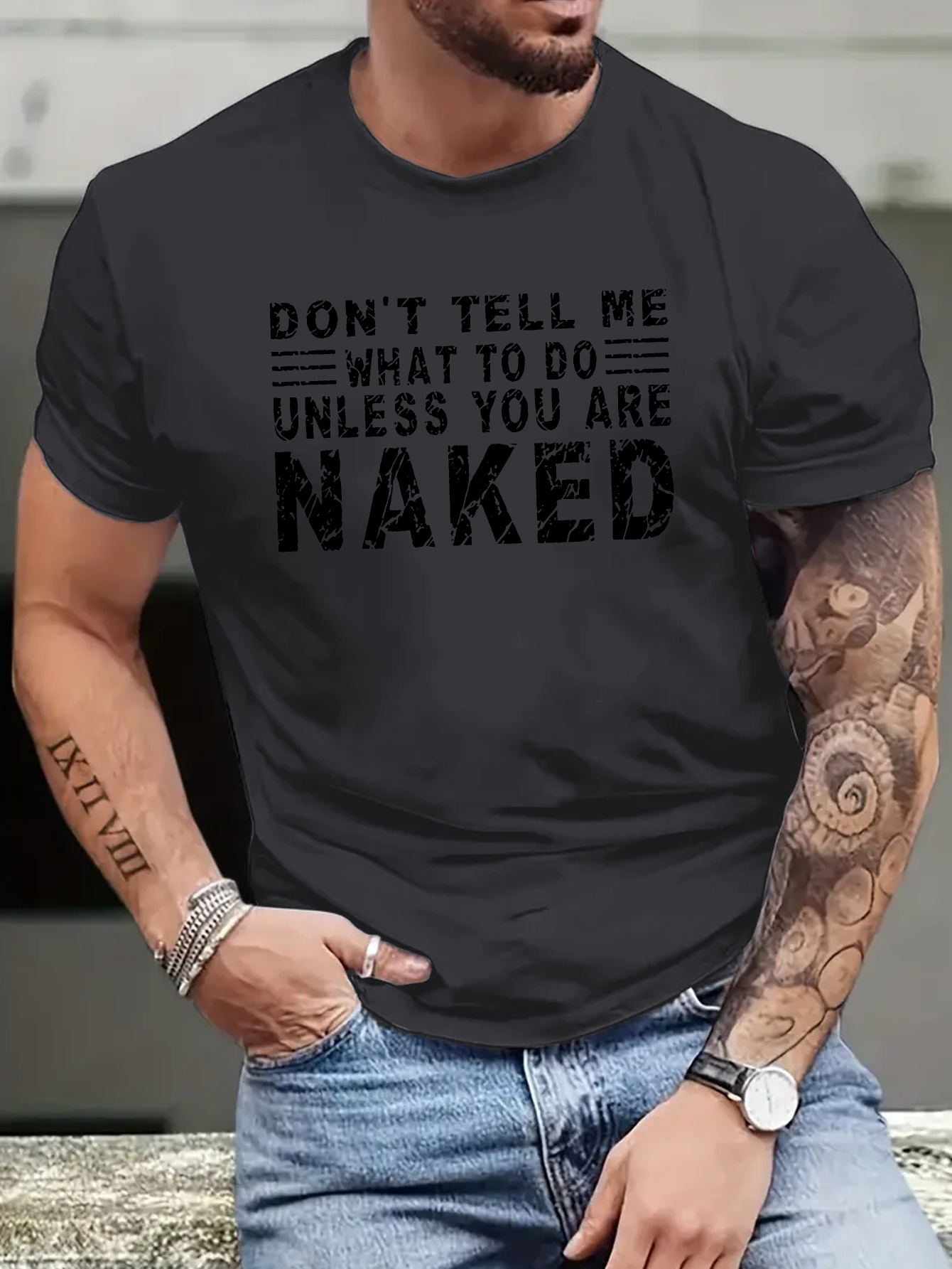 Unless Naked Print Tee Shirt Tees Men Casual Short Sleeve T - Temu