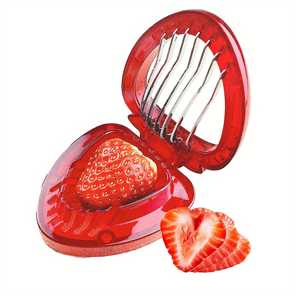 

1/2/3pcs, Slicer, Red Heart-shaped Strawberry Slicer Set With Stainless Steel Blades, Includes Huller & Cherry Pitter, Manual Kitchen Gadgets For Fruit
