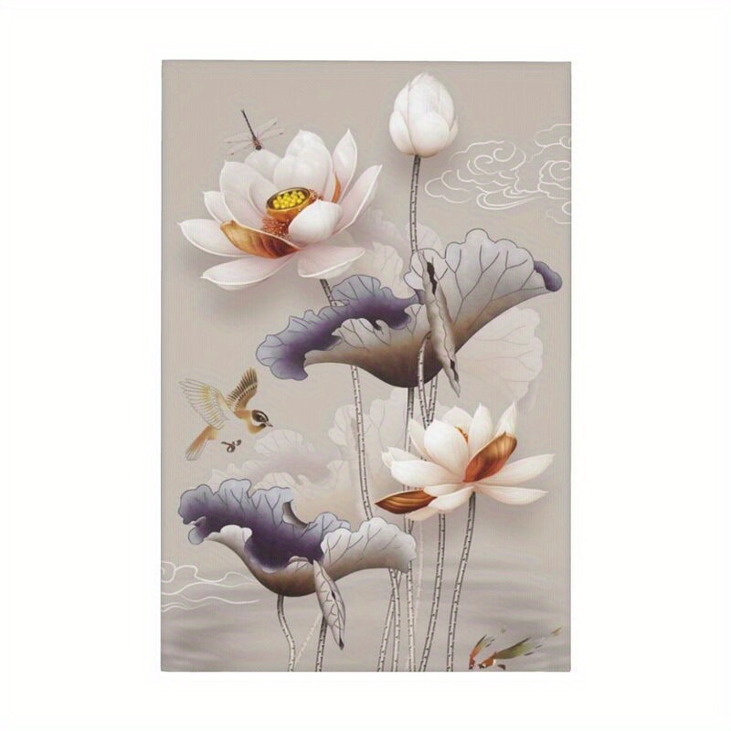 水墨画 睡蓮 黒色フレーム付き