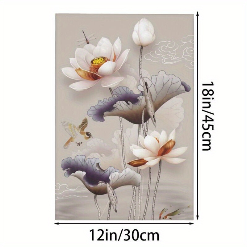 中国の水墨画キャンバスアート 蓮の花と鳥のプリント フレームレスの壁