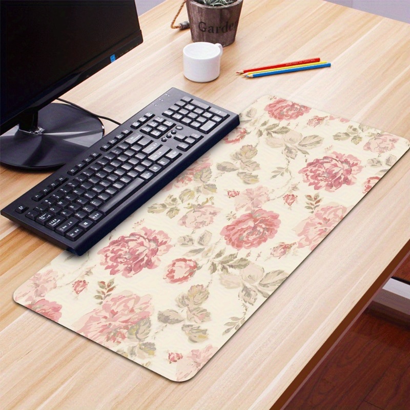 

Retro Floral Mouse Pad - Large Gaming Desk Mat, Non-slip Rubber, Oblong Shape, Keyboard Pad For Home Office, Suitable For Gifts