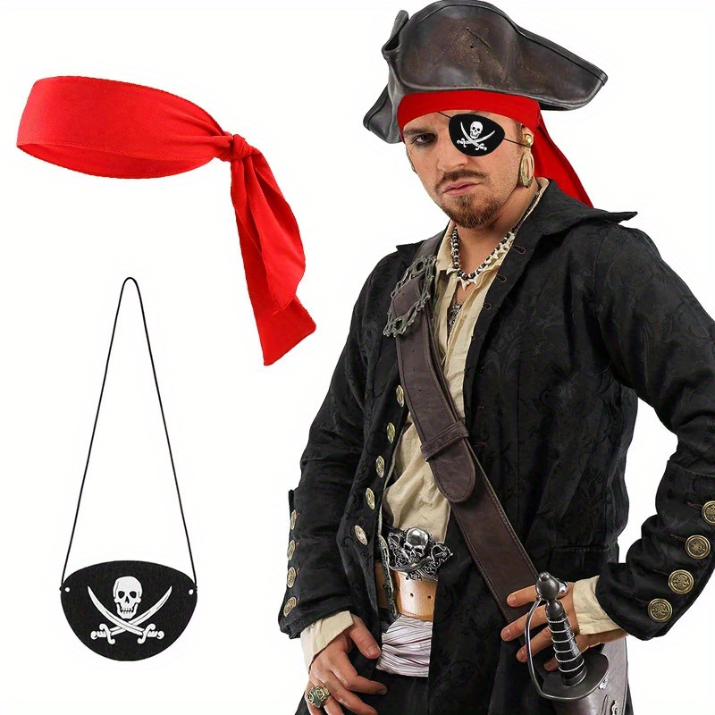 

2pcs/set Pirate Party Cosplay Costume Headband Eye Patches Adult Halloween Birthday Party Decoration Supplies Props Captain Hat