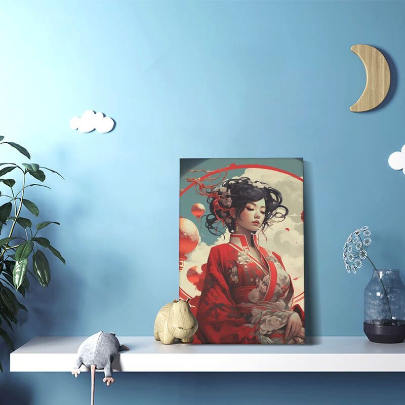 現代アート 青と赤の装飾用アート作品 和モダン アートパネル 【水引き