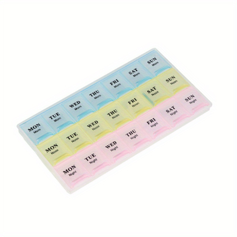 Morning, , And Evening Blue Yellow Pink 3-color 21-grid Large Capacity Convenient And Practical Pill Box 7-day Pill Box Pill Dispenser Weekly 7-day Pill Box