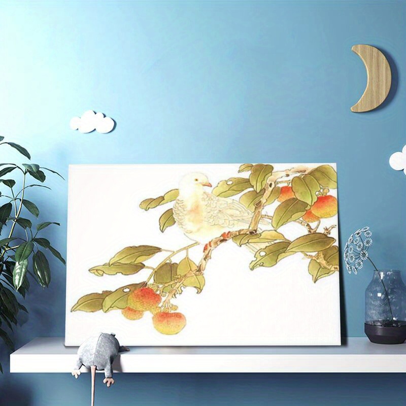 水墨画 鳥と果物の絵（キャンバス 中国の水墨画 鳥とフルーツの