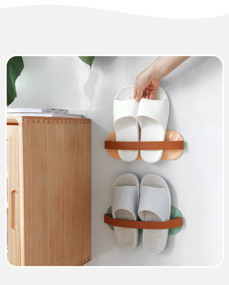 wall mounted shoe rack organizer for bathroom space saving no drill slipper storage holder plastic construction wall hanging design ideal for   room use modern aesthetic details 6