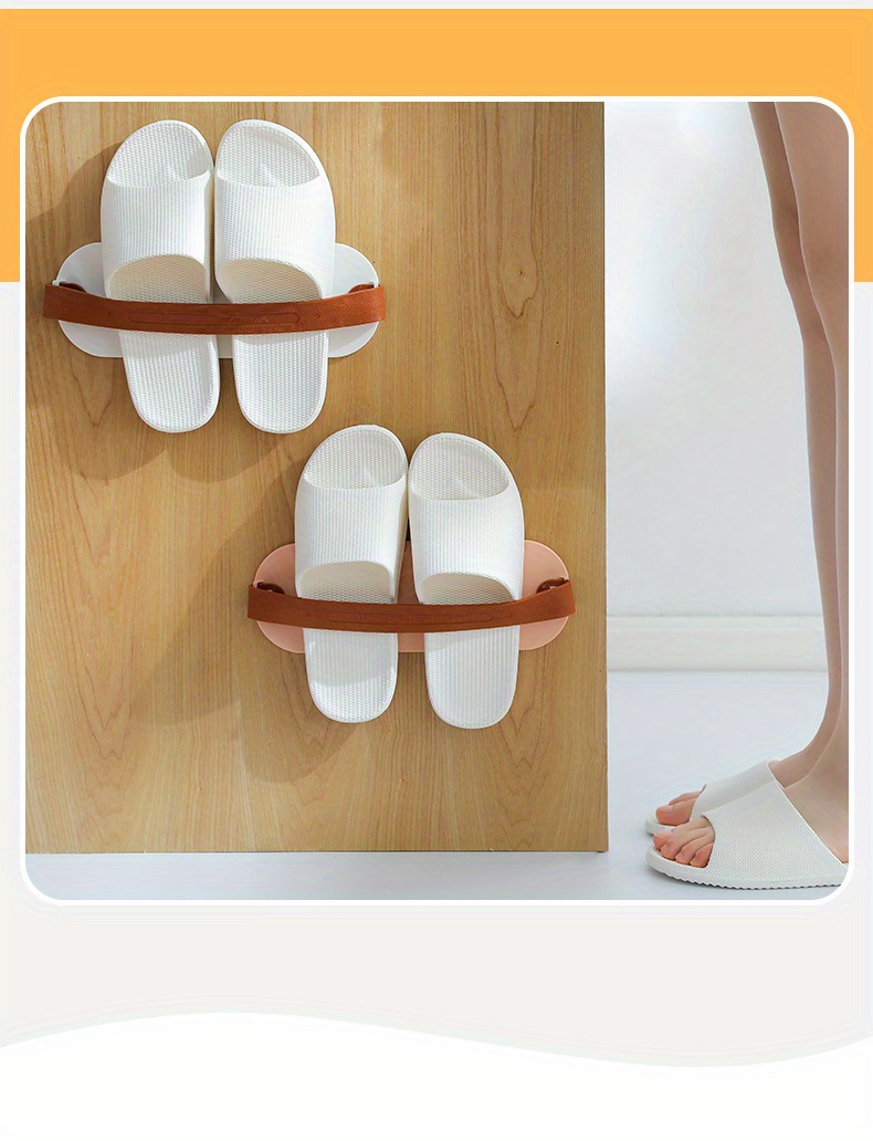 wall mounted shoe rack organizer for bathroom space saving no drill slipper storage holder plastic construction wall hanging design ideal for   room use modern aesthetic details 8