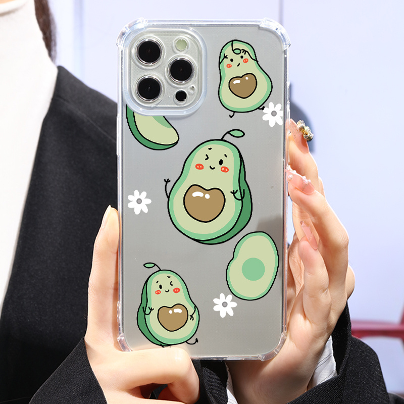 

Cute Avocado Cartoon Design Transparent Phone Case, Soft Silicone With Air Cushion Bumper, Clear Back Cover For 11 12 13 14 15 Pro Max, X Xs Max Xr, 6 6s 7 8 Plus Mini, Shockproof Protective Cases