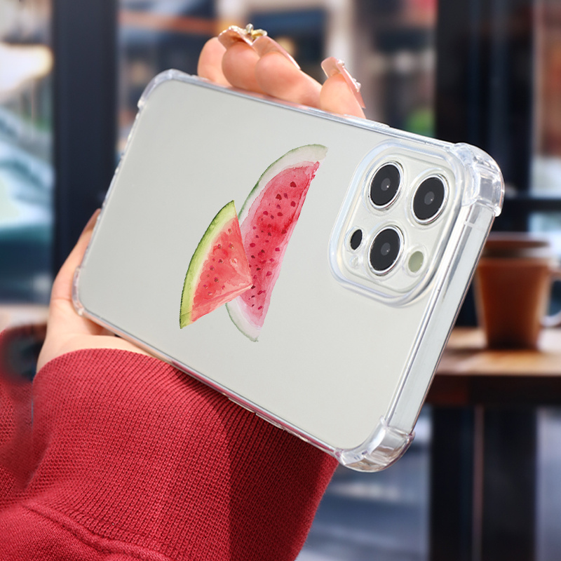 

Transparent Watermelon Phone Case For Series, Shockproof Silicone Cover With Air Cushion Bumper, Clear Protection For 6/6s/7/8/plus/x/xs/xr/11/12/13/14/15/pro/max/mini