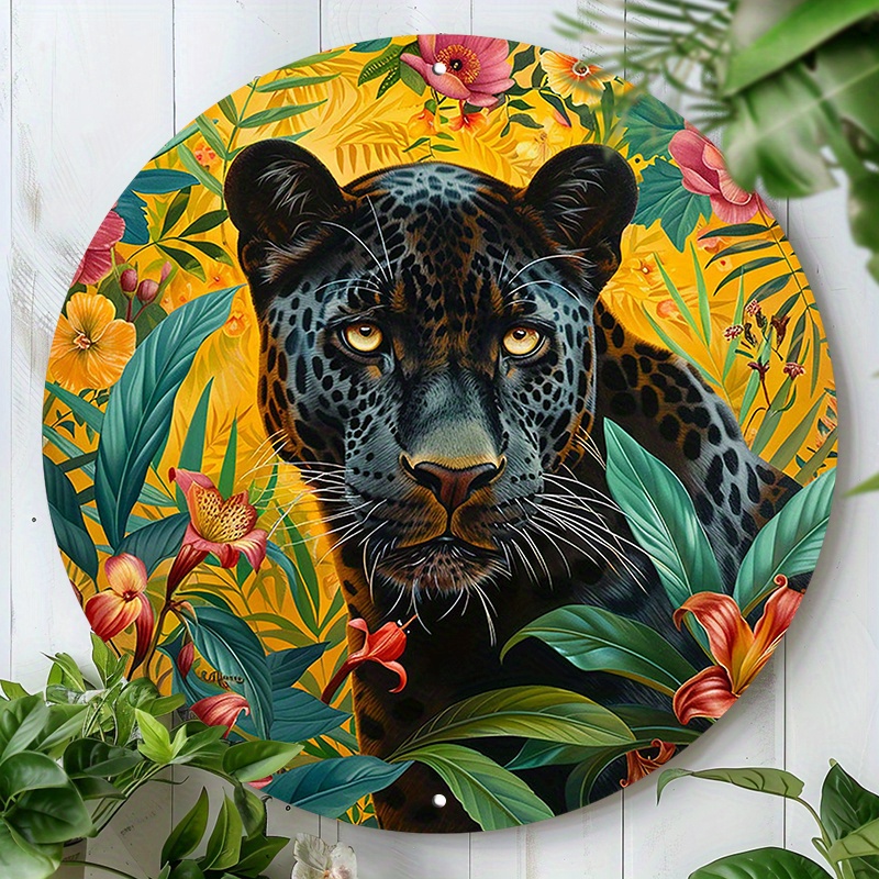 

1pc 8x8inch(20x20cm) Round Aluminum Sign Metal Sign Mysterious Panther Vintage Art Sign For Home Cafes Office Garden Restaurants Sign