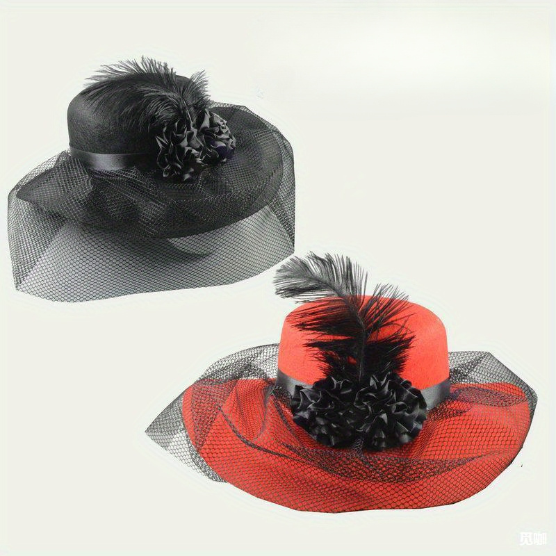 Black & Red Womens Mesh Fascinator Floral Detail & Polka Dot Netting Headband VIMARO Black Fascinator Hats for Women with Colorful Flower  main image 3