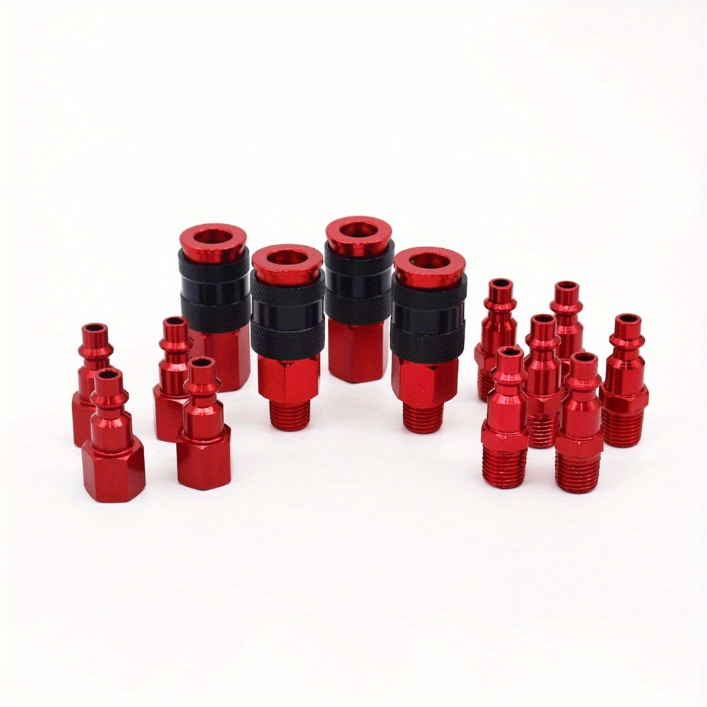 

14-piece Metal Quick Hose Fittings Set, , 1/4" Npt Red Coupler & Plug Kit - Use Without Electricity