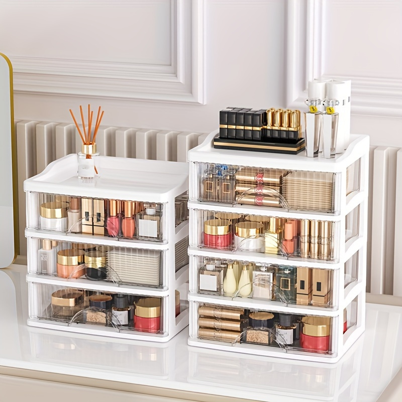 

Elegant White Multi-drawer Cosmetic Organizer - Lightweight, Scent-free Plastic Vanity Storage Cabinet With Transparent For Makeup, Skincare, Jewelry & Accessories - Ideal For Desktop Organization