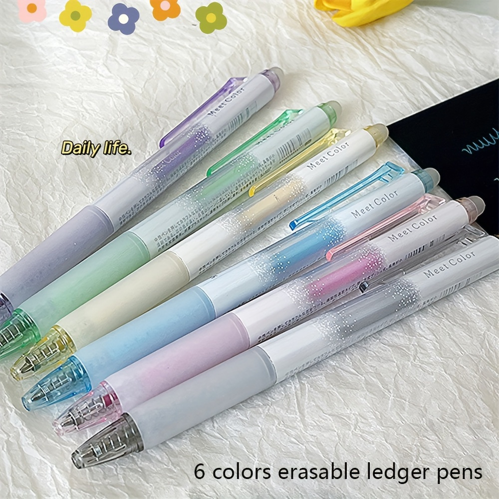 6pcs, Glitter Colored Erasable Gel Pens, Retractable Erasable Pens, Colored  Pens, Fine Point Writing Pens School Office Supplies