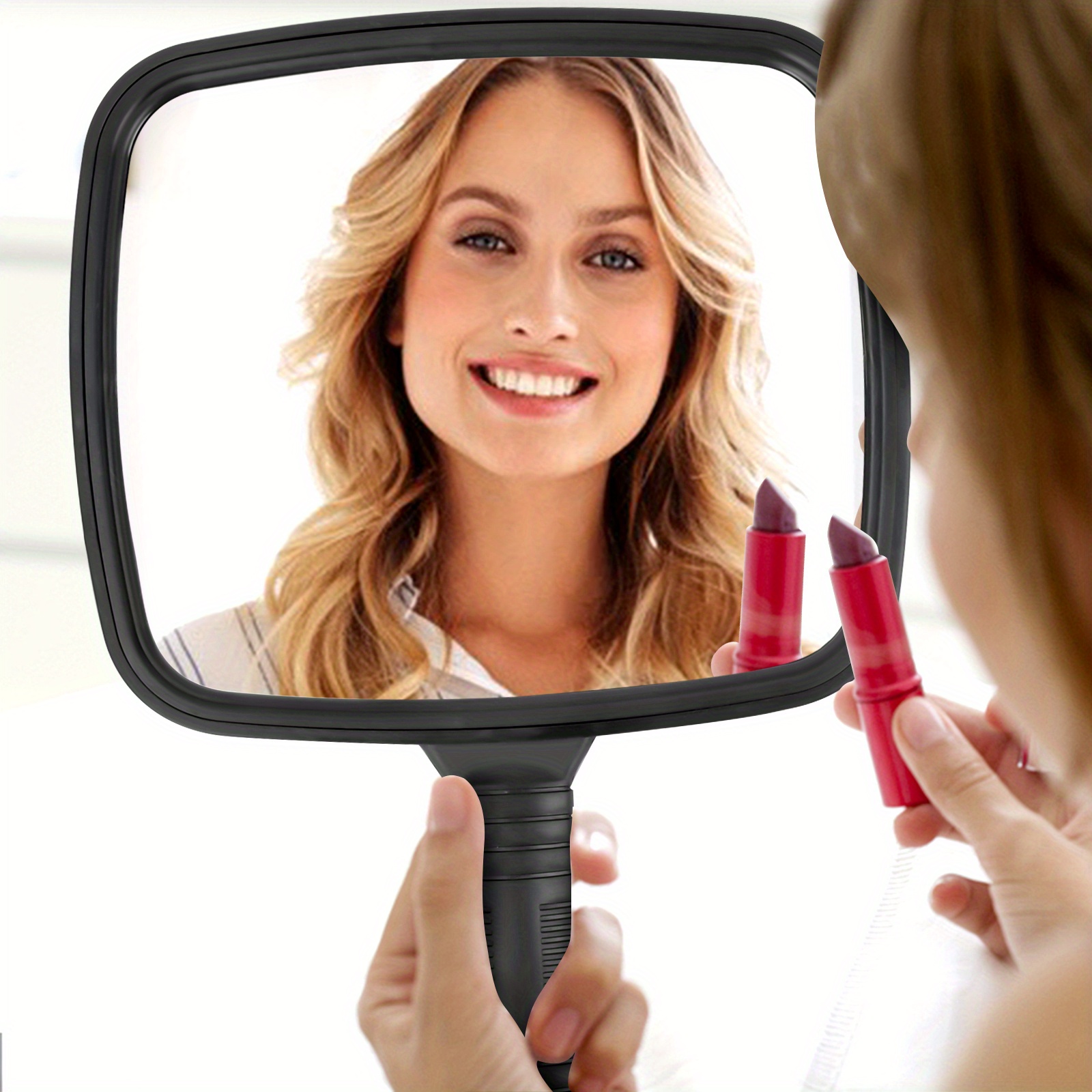 Image of Large Handheld Mirror, 8.7" W X 11.8" Hand Mirror, Hangable Handheld Mirror Salon Barber Mirror For Shaving, Makeup, Hairdressers