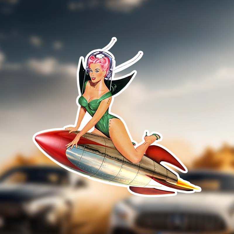 

Vintage Rocket Space Pin-up Vinyl Decal - Waterproof Self-adhesive Sticker For Car, Truck, Window, Laptop, Bumper, Luggage, Water Bottle, With Matte Finish, For Glass & Metal Surfaces
