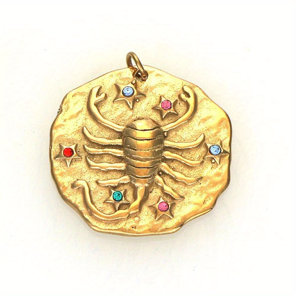 TEMU 1pc 20mm Designer Golden Plating Cast Stainless Steel With Crystal Zodiac Pendants Charms For Necklace Earring Jewelry Making