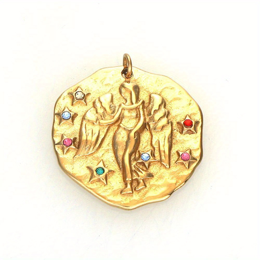 TEMU 1pc 20mm Designer Golden Plating Cast Stainless Steel With Crystal Zodiac Pendants Charms For Necklace Earring Jewelry Making