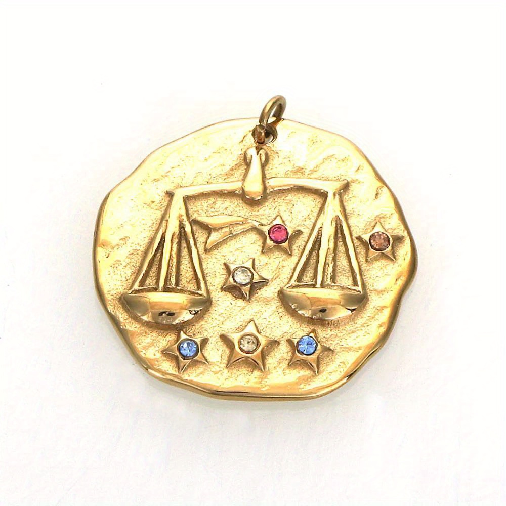 TEMU 1pc 20mm Designer Golden Plating Cast Stainless Steel With Crystal Zodiac Pendants Charms For Necklace Earring Jewelry Making