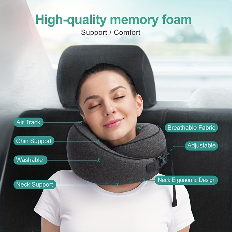 

1pc Travel Pillow Pure Memory Foam Neck Pillow, Comfortable & Breathable Cover, Machine Washable, Airplane Travel Kit With Luxury Bag