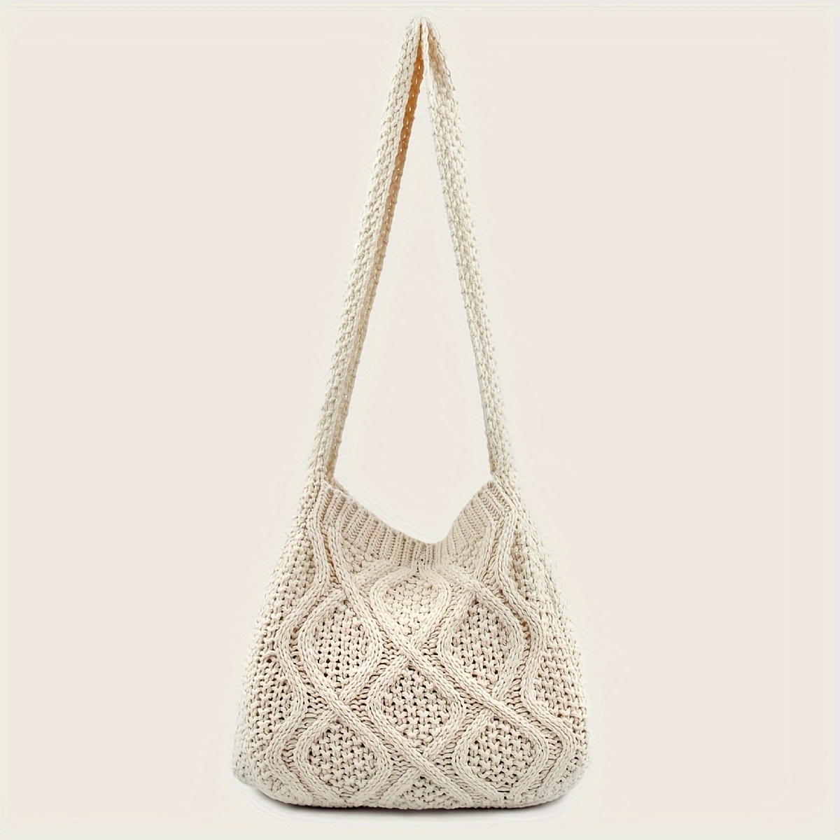 

Literary Crochet Shoulder Bag, Women's Simple Woven Handbag, Large Capacity Shopping Bag