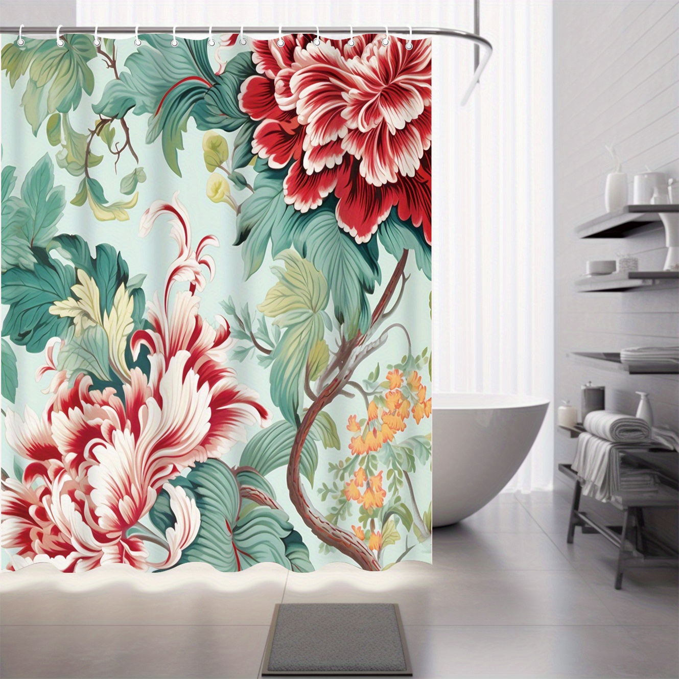 

Rideau de douche à motif de fleurs de plantes de printemps, rideau de douche imperméable avec crochets, accessoires de salle de bains, décoration de maison 1 pièce