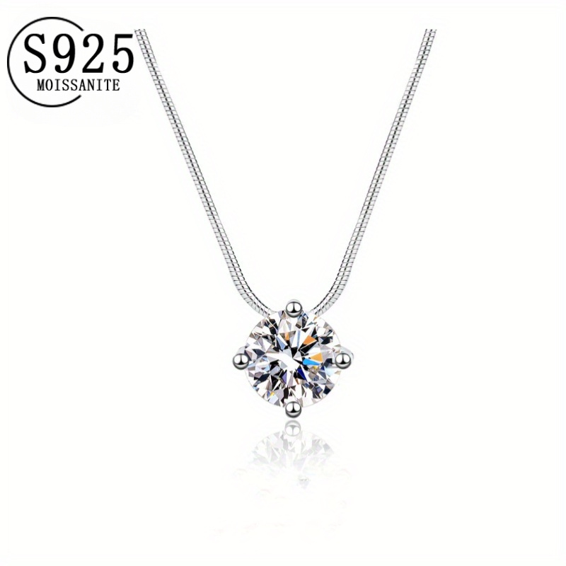 

925 Silver 1 Carat 2 Carat Moissanite Pendant Snake Bone Chain Necklace, Men's And Women's Fashion Clavicle Chain