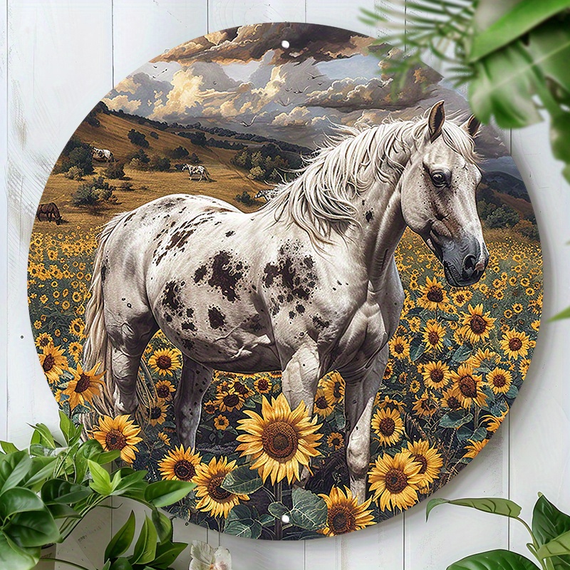 

1pc 8x8inch(20x20cm) Round Aluminum Sign, Metal Sign, Retro Horse Floral Sign For Home Garden Cafes Office Decorations