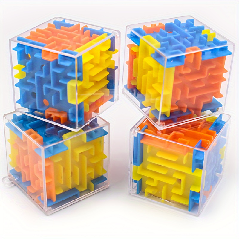 

4pcs 3d Puzzle Magic Cube Set - Six-sided With Rolling Ball For Kids - Educational Toys For Classroom , Carnival Prizes, Birthday Party Favors - Suitable For 6+