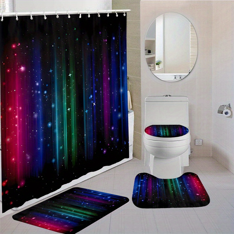 

1/4pcs Cosmic Galaxy Bathroom Set, Waterproof Shower Curtain (70.87*70.87 Inches) With 12 Hooks, Toilet Seat Cover, Non-slip Rug, Soft Carpet, Polyester Fabric, Washable, Space Themed Bath Decor