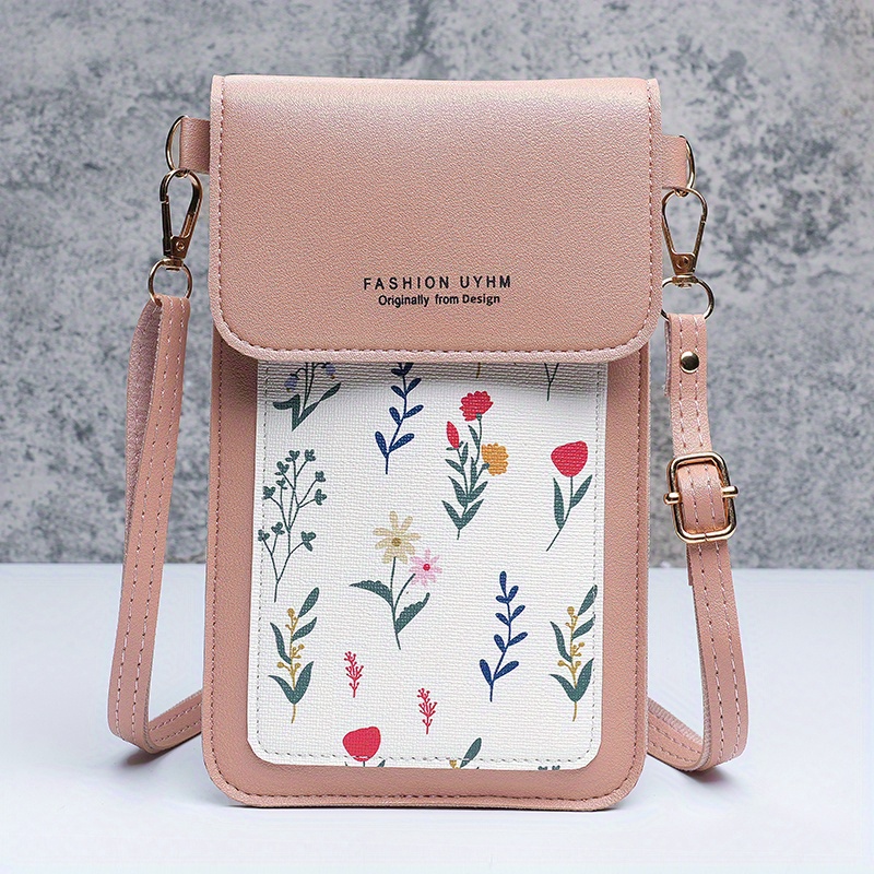 

Floral Print Mini Crossbody Phone Bag For Women, Touchscreen Shoulder Purse With Charging Port, Pu Material, Stylish Tiny Backpack