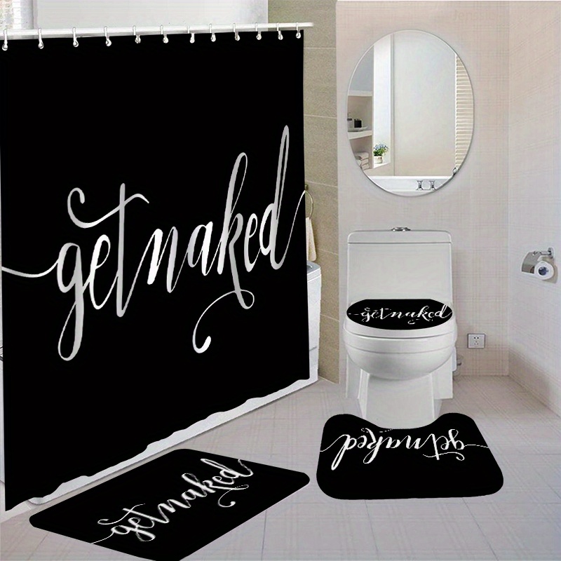 

1/4pcs "get Naked" Bathroom Set, Includes Waterproof Polyester Shower Curtain (70.87"x70.87") With 12 Hooks, Toilet Seat Cover, Non-slip Rug, And Mat, Washable Bathroom Decor Accessories
